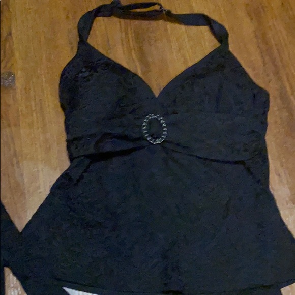 Neverworn black velvet-look design tankini w/ wrap - Picture 2 of 5